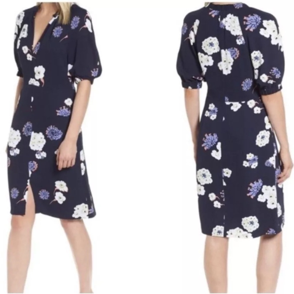 ANTHROPOLOGIE LEWIT Navy Floral Dress 10